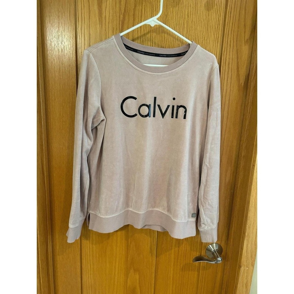Calvin Klein Performance Rose Velour Logo Sweatshirt Pink Women's Size Large